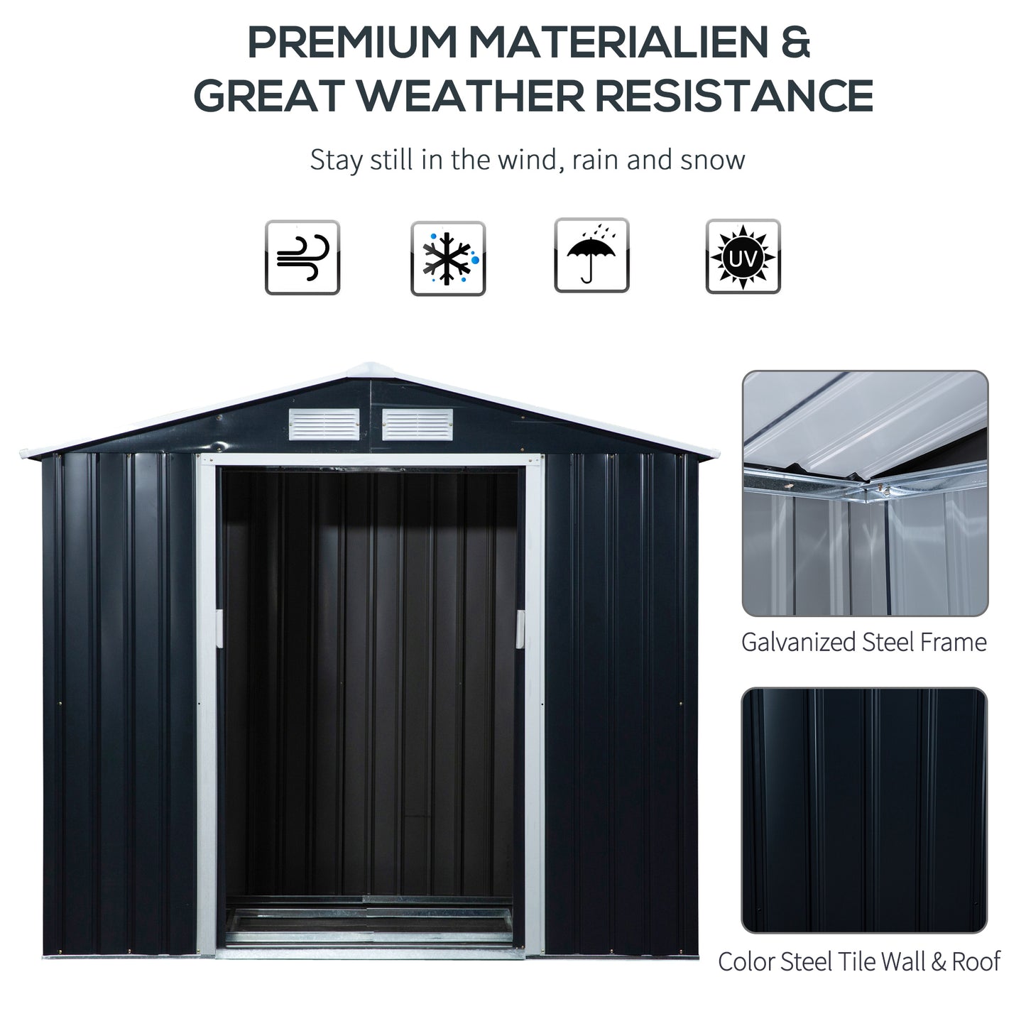 Galvanised 7x 4' Double Door Reverse Apex Garden Store Lockable Steel Dark Grey by Steadfast