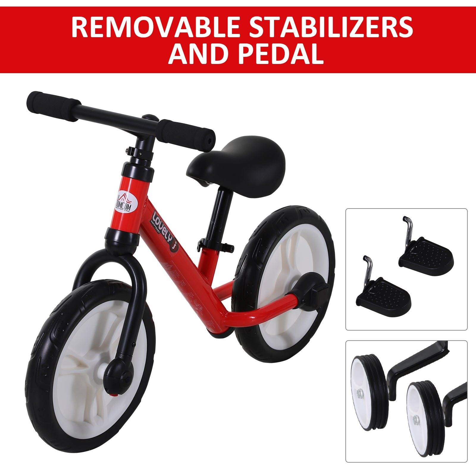 Homcom PP Toddlers Removable Stabiliser Balance Bike Red