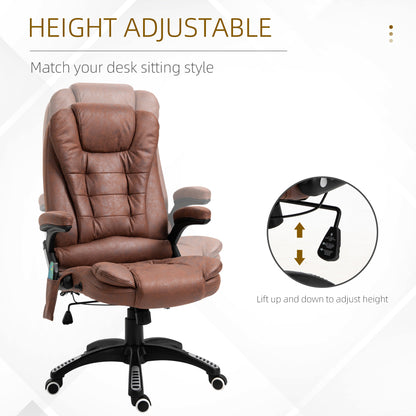 Vinsetto Massage Recliner Chair Heated Office Chair with Six Massage Points Microfiber Cloth 360° Swivel Wheels Brown