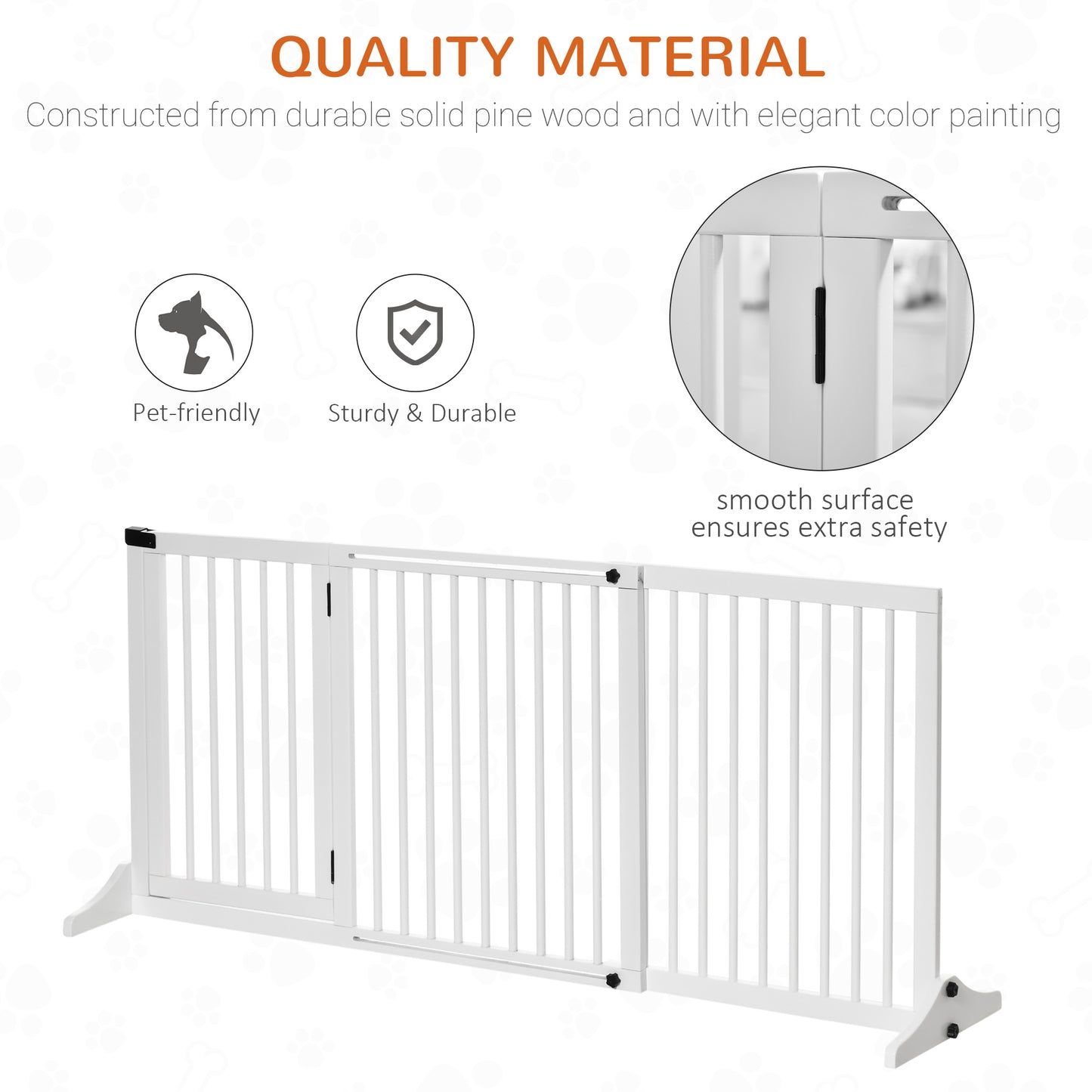 PawHut Freestanding Length Adjustable Wooden Pet Gate with Lockable Door 3 Panels White