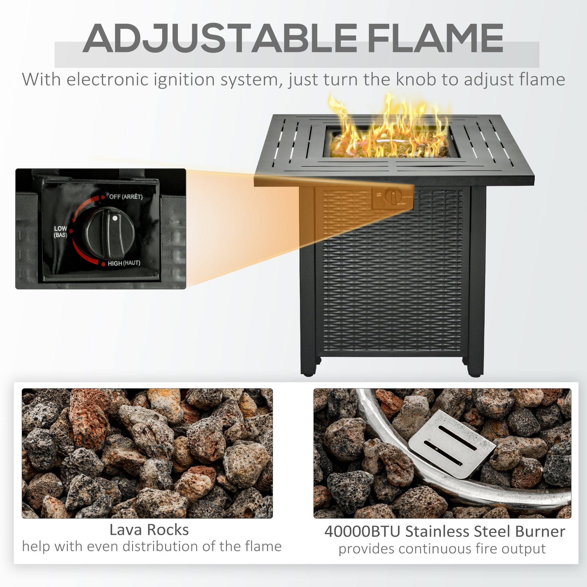 Outsunny Square Propane Gas Fire Pit Table