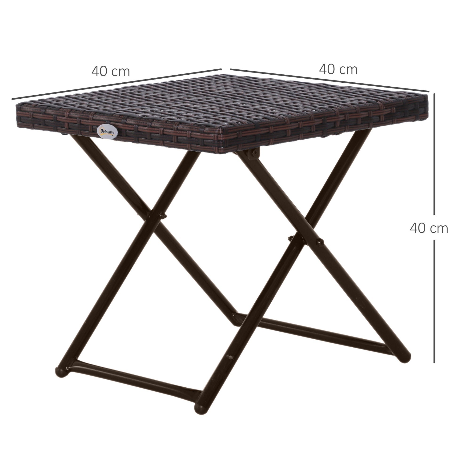 Outsunny Square PE Wicker Rattan Folding Table - Brown