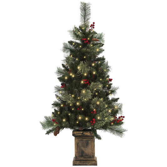 4ft Potted Christmas Tree Artificial - Dark Green with LED Lights Warm White 230 Tips