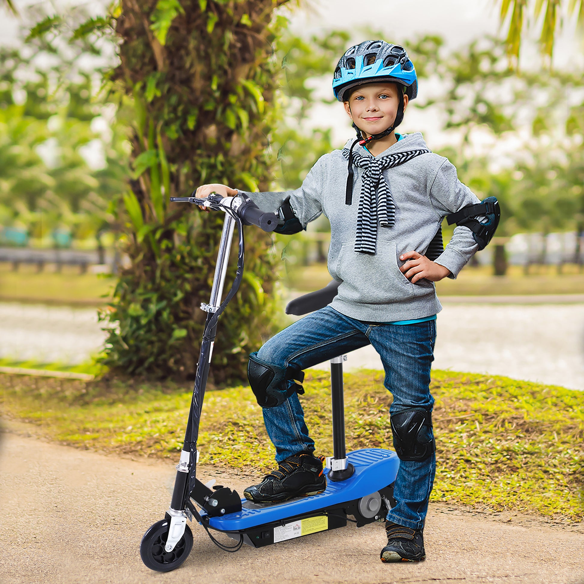 Homcom Foldable Electric Scooter For Kids 12V 120W Withbrake Kickstand -Blue