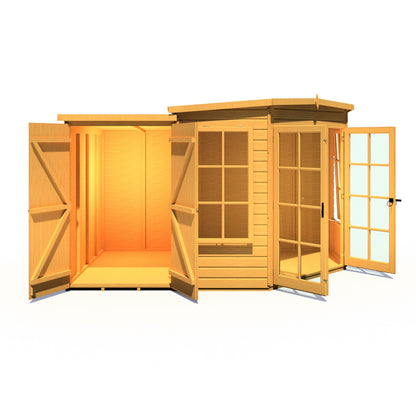 Shire Hampton 3' 10" x 6' 8" Pent Summerhouse with Side Shed - Premium Dip Treated Shiplap