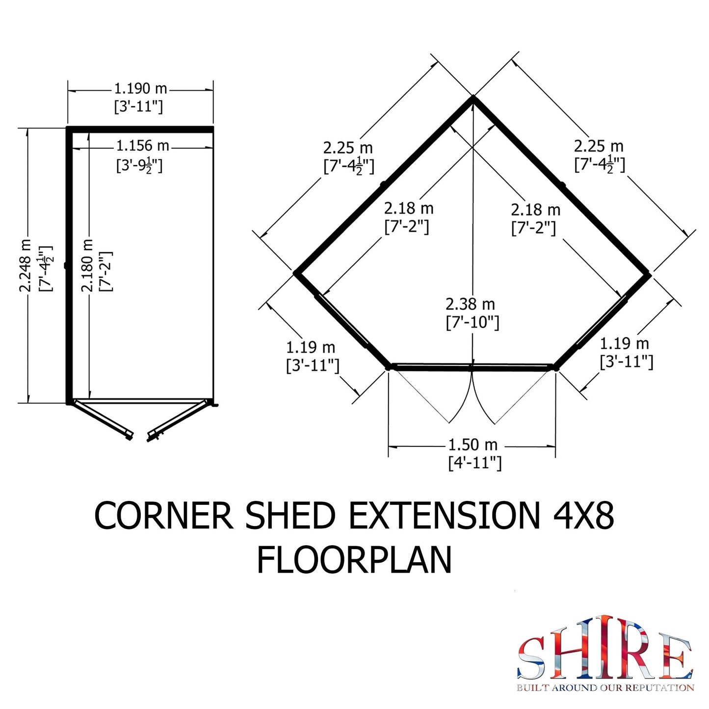 Shire Hampton 3' 10" x 7' 4" Pent Summerhouse with Side Shed - Premium Dip Treated Shiplap