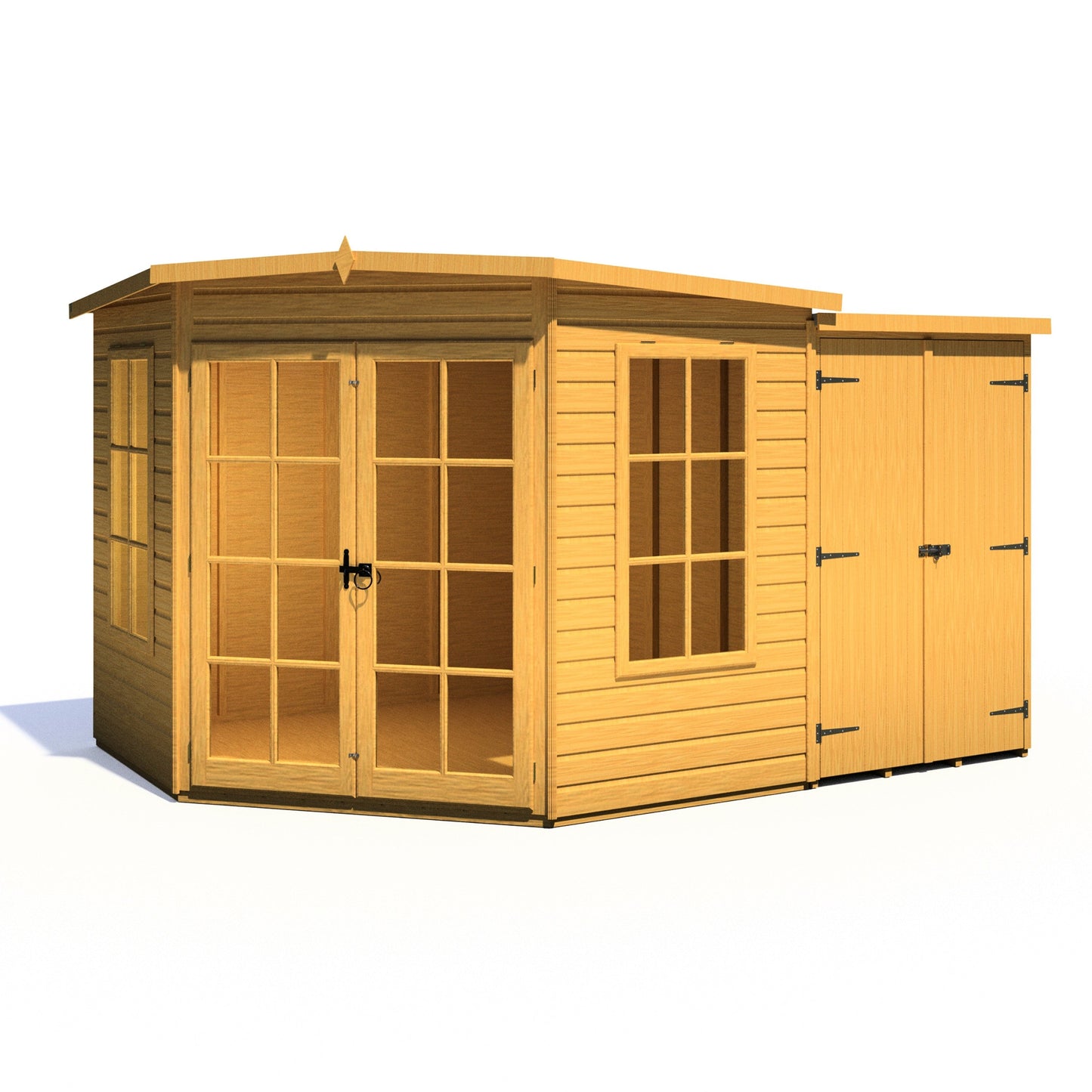 Shire Hampton 3' 10" x 7' 4" Pent Summerhouse with Side Shed - Premium Dip Treated Shiplap