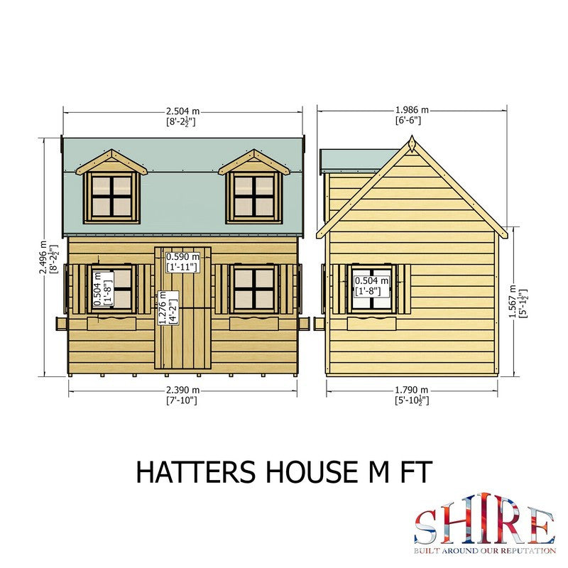 Shire Hatters House 6' 6" x 8' 2" Reverse Apex Children's Playhouse - Premium Dip Treated Shiplap