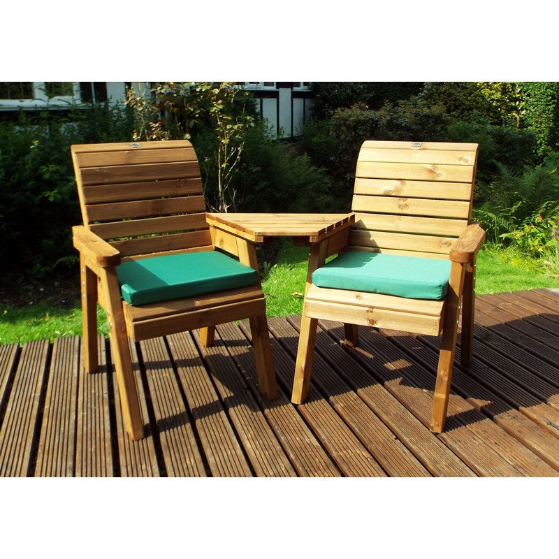 Scandinavian Redwood Garden Tete a Tete by Charles Taylor - 2 Seat Green Cushions