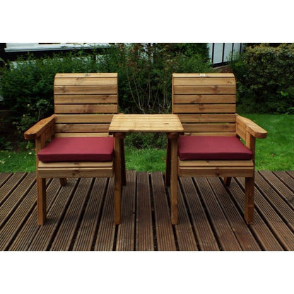 Scandinavian Redwood Garden Tete a Tete by Charles Taylor - 2 Seat Burgundy Cushions