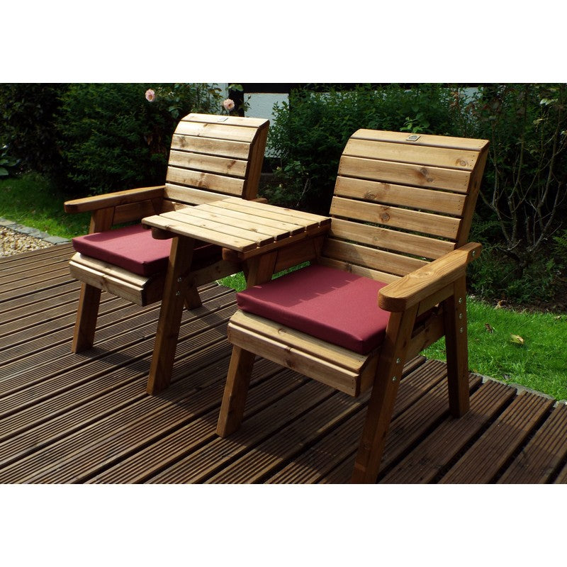 Scandinavian Redwood Garden Tete a Tete by Charles Taylor - 2 Seat Burgundy Cushions