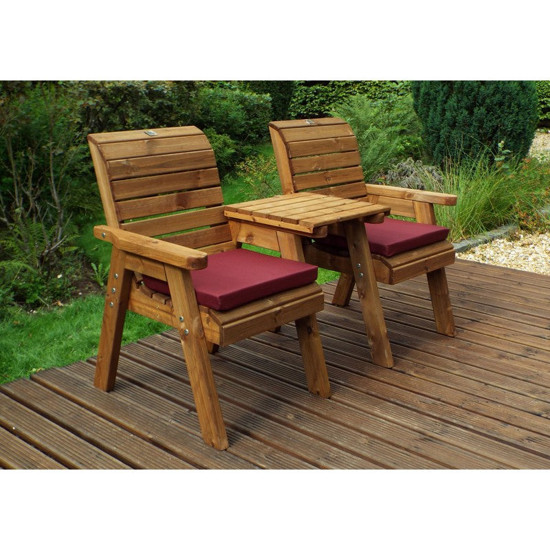 Scandinavian Redwood Garden Tete a Tete by Charles Taylor - 2 Seat Burgundy Cushions