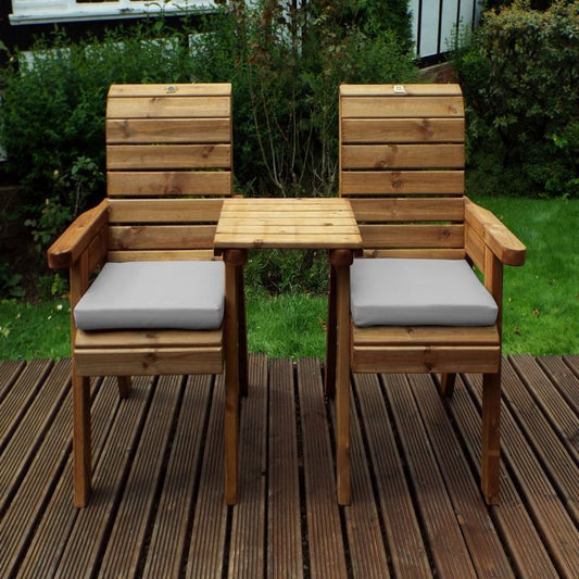 Scandinavian Redwood Garden Tete a Tete by Charles Taylor - 2 Seat Grey Cushions