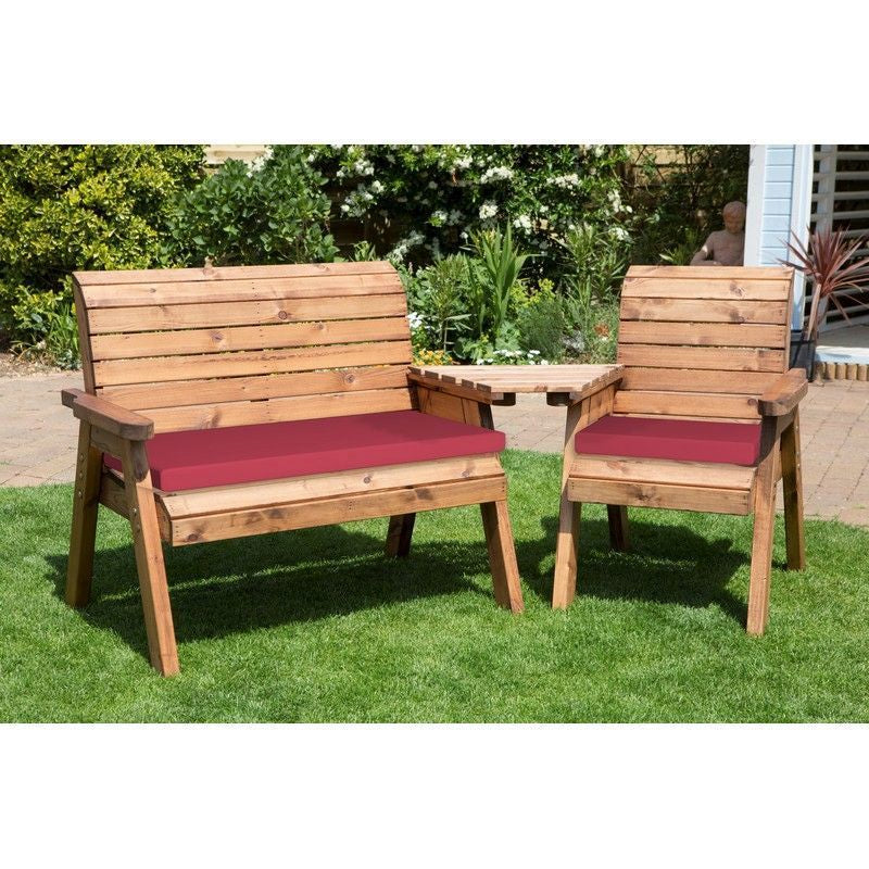 Scandinavian Redwood Garden Tete a Tete by Charles Taylor - 3 Seat Burgundy Cushions