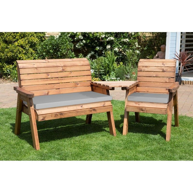 Scandinavian Redwood Garden Tete a Tete by Charles Taylor - 3 Seat Grey Cushions