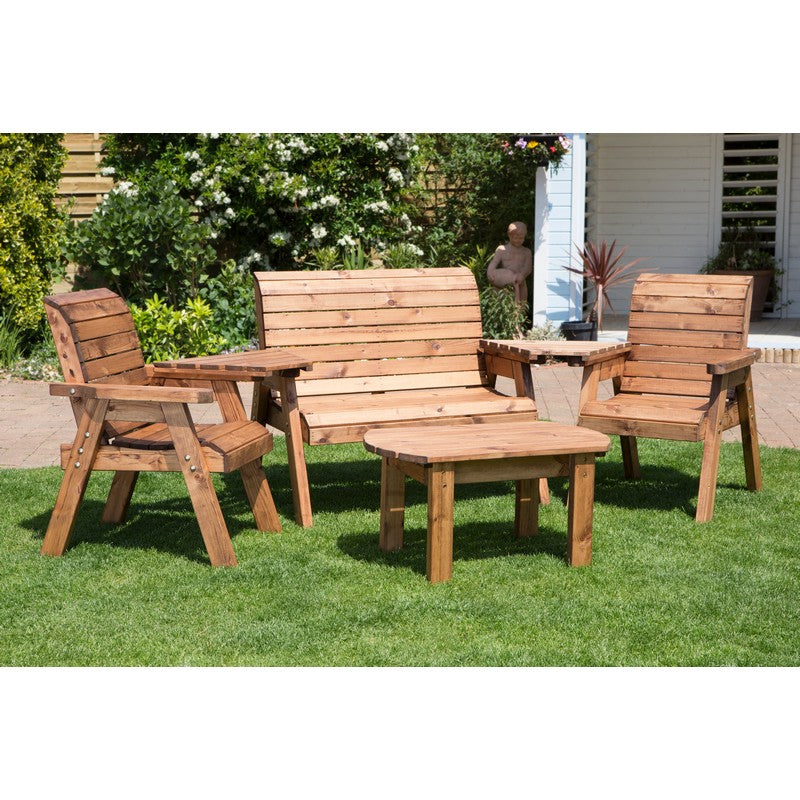 Scandinavian Redwood Garden Patio Dining Set by Charles Taylor - 4 Seats Burgundy Cushions - Croft Home & Garden