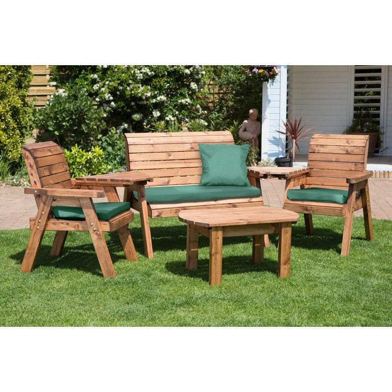 Scandinavian Redwood Garden Patio Dining Set by Charles Taylor - 4 Seats Green Cushions - Croft Home & Garden