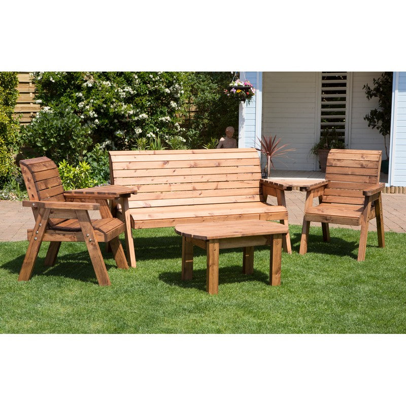 Scandinavian Redwood Garden Patio Dining Set by Charles Taylor - 5 Seats Burgundy Cushions - Croft Home & Garden