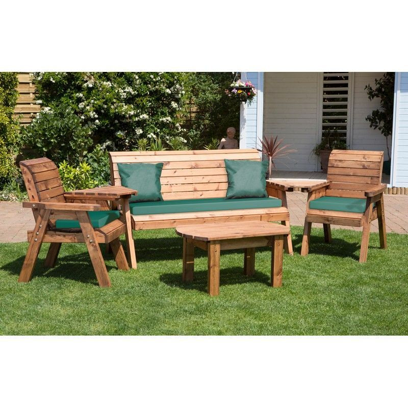 Scandinavian Redwood Garden Patio Dining Set by Charles Taylor - 5 Seats Green Cushions - Croft Home & Garden