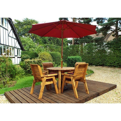 Scandinavian Redwood Garden Patio Dining Set by Charles Taylor - 4 Seats Burgundy Cushions - Croft Home & Garden