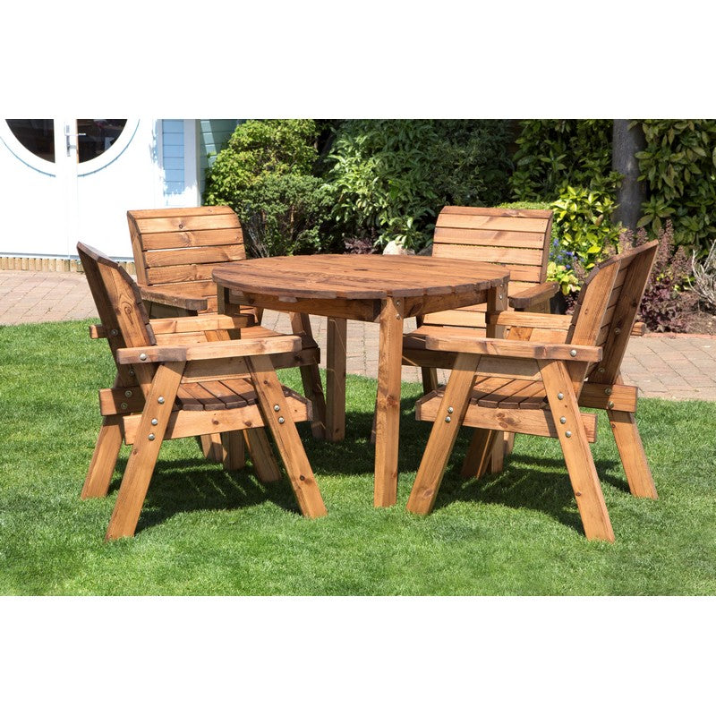 Scandinavian Redwood Garden Patio Dining Set by Charles Taylor - 4 Seats Burgundy Cushions - Croft Home & Garden