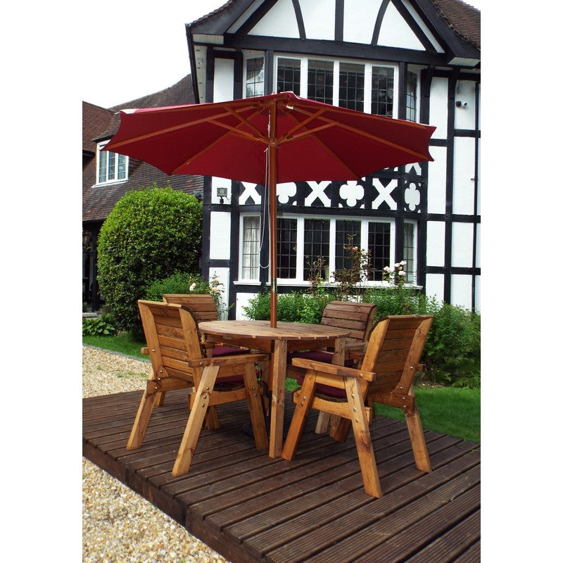 Scandinavian Redwood Garden Patio Dining Set by Charles Taylor - 4 Seats Burgundy Cushions - Croft Home & Garden