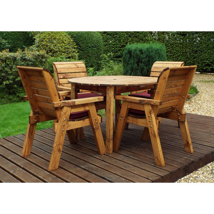 Scandinavian Redwood Garden Patio Dining Set by Charles Taylor - 4 Seats Burgundy Cushions - Croft Home & Garden