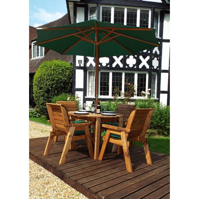 Scandinavian Redwood Garden Patio Dining Set by Charles Taylor - 4 Seats Green Cushions - Croft Home & Garden