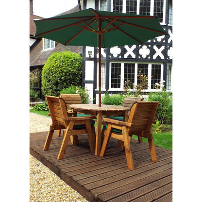 Scandinavian Redwood Garden Patio Dining Set by Charles Taylor - 4 Seats Green Cushions - Croft Home & Garden