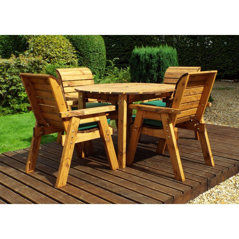 Scandinavian Redwood Garden Patio Dining Set by Charles Taylor - 4 Seats Green Cushions - Croft Home & Garden