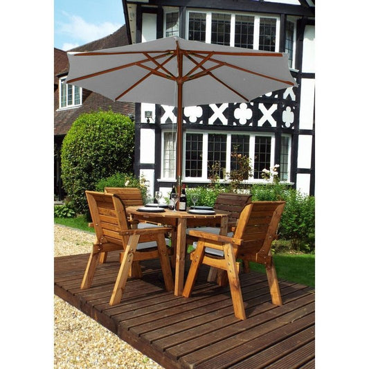 Scandinavian Redwood Garden Patio Dining Set by Charles Taylor - 4 Seats Grey Cushions - Croft Home & Garden