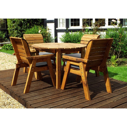 Scandinavian Redwood Garden Patio Dining Set by Charles Taylor - 4 Seats Grey Cushions - Croft Home & Garden