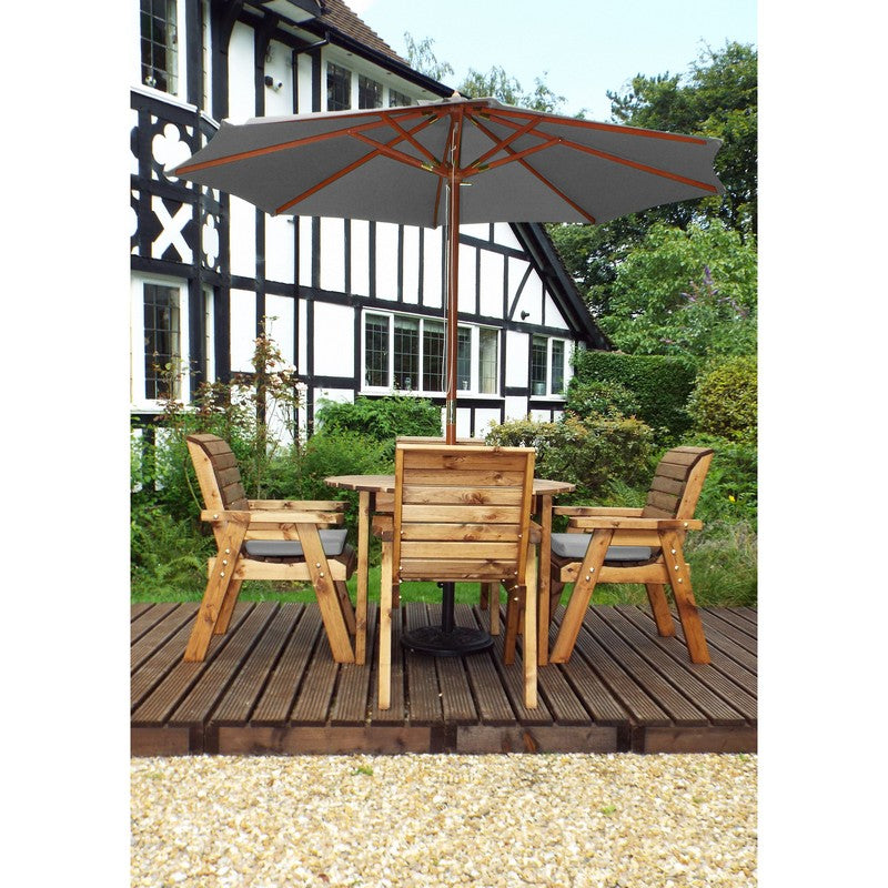 Scandinavian Redwood Garden Patio Dining Set by Charles Taylor - 4 Seats Grey Cushions - Croft Home & Garden