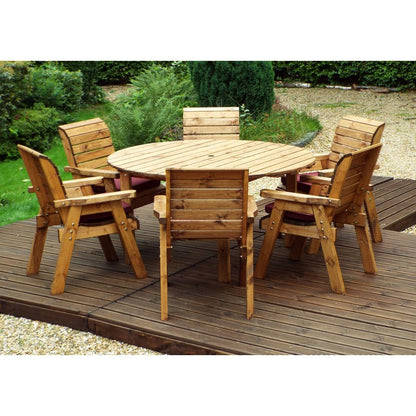 Scandinavian Redwood Garden Patio Dining Set by Charles Taylor - 6 Seats Burgundy Cushions - Croft Home & Garden