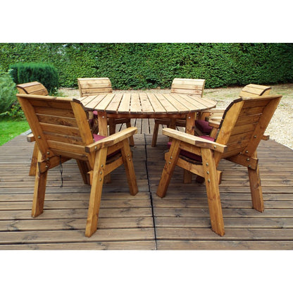 Scandinavian Redwood Garden Patio Dining Set by Charles Taylor - 6 Seats Burgundy Cushions - Croft Home & Garden