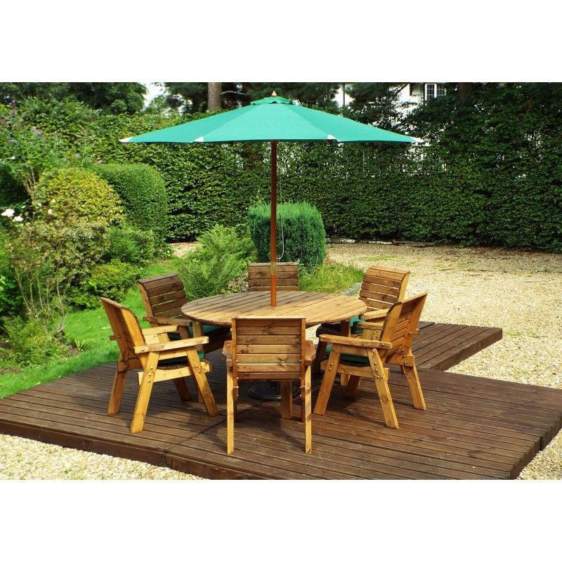 Scandinavian Redwood Garden Patio Dining Set by Charles Taylor - 6 Seats Green Cushions - Croft Home & Garden