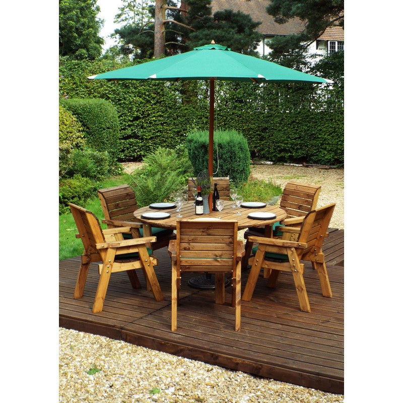 Scandinavian Redwood Garden Patio Dining Set by Charles Taylor - 6 Seats Green Cushions - Croft Home & Garden