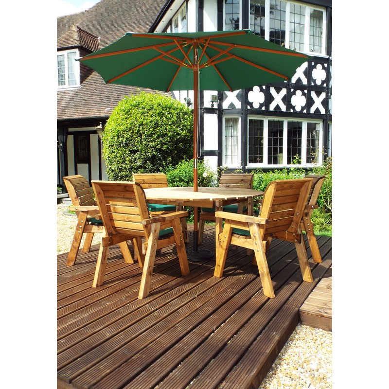 Scandinavian Redwood Garden Patio Dining Set by Charles Taylor - 6 Seats Green Cushions - Croft Home & Garden