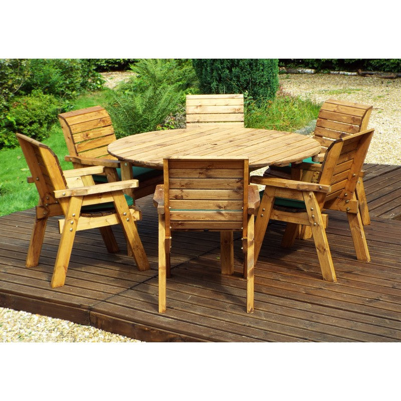 Scandinavian Redwood Garden Patio Dining Set by Charles Taylor - 6 Seats Green Cushions - Croft Home & Garden