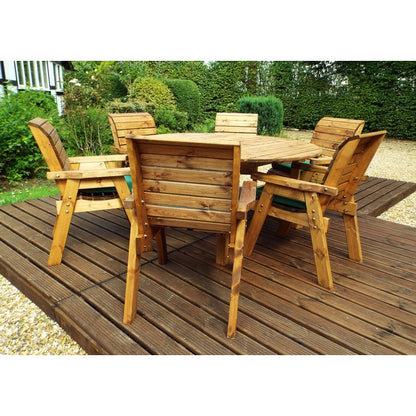 Scandinavian Redwood Garden Patio Dining Set by Charles Taylor - 6 Seats Green Cushions - Croft Home & Garden