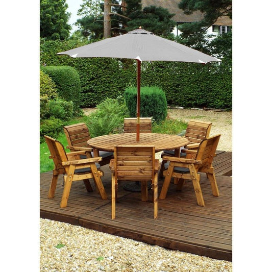 Scandinavian Redwood Garden Patio Dining Set by Charles Taylor - 6 Seats Grey Cushions - Croft Home & Garden