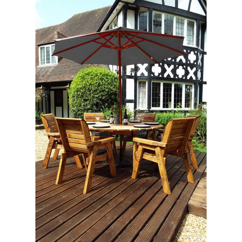 Scandinavian Redwood Garden Patio Dining Set by Charles Taylor - 6 Seats Grey Cushions - Croft Home & Garden