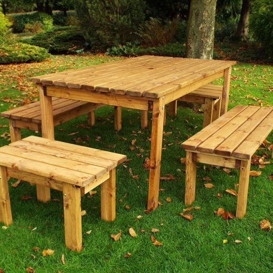 8 Seat 4 Benches & 1 Table Scandinavian Redwood Garden