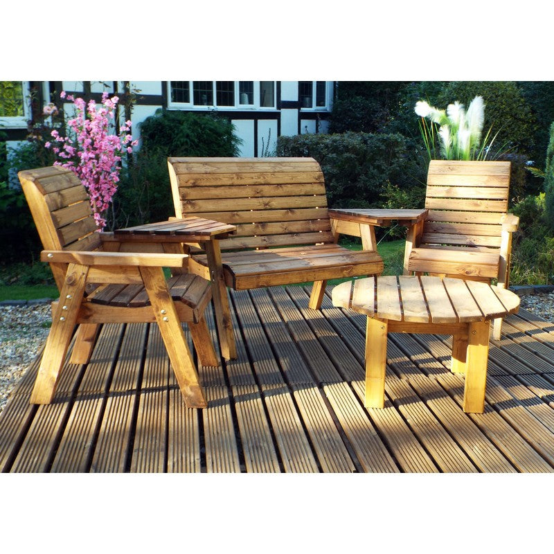 Scandinavian Redwood Garden Patio Dining Set by Charles Taylor - 4 Seats Burgundy Cushions - Croft Home & Garden