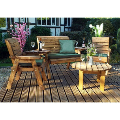 Scandinavian Redwood Garden Patio Dining Set by Charles Taylor - 4 Seats Green Cushions - Croft Home & Garden