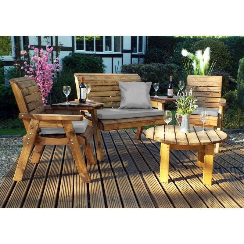 Scandinavian Redwood Garden Patio Dining Set by Charles Taylor - 4 Seats Grey Cushions - Croft Home & Garden