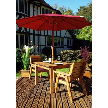 Scandinavian Redwood Garden Patio Dining Set by Charles Taylor - 2 Seats Burgundy Cushions - Croft Home & Garden