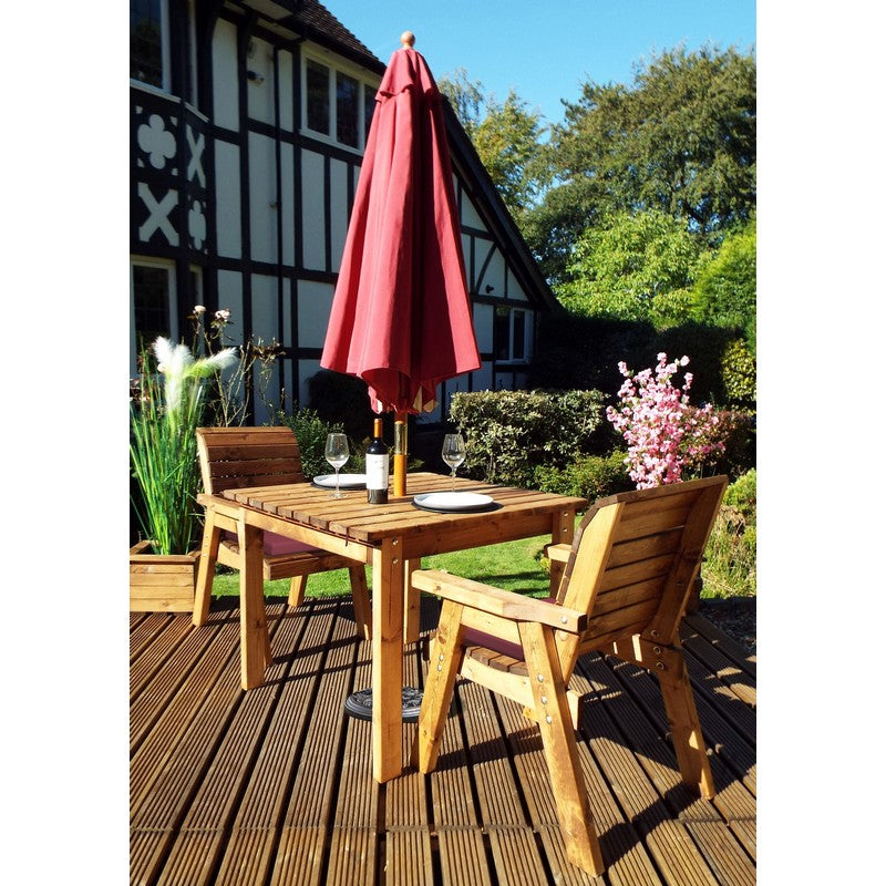 Scandinavian Redwood Garden Patio Dining Set by Charles Taylor - 2 Seats Burgundy Cushions - Croft Home & Garden