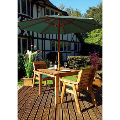 Scandinavian Redwood Garden Patio Dining Set by Charles Taylor - 2 Seats Green Cushions - Croft Home & Garden