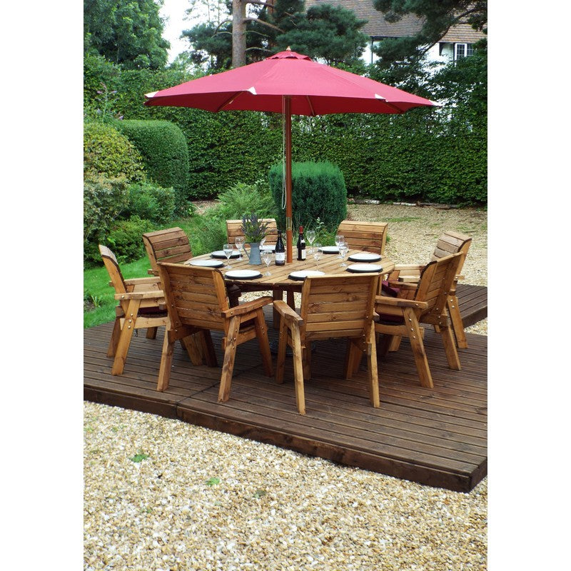 Scandinavian Redwood Garden Furniture Set by Charles Taylor - 8 Seats Burgundy Cushions - Croft Home & Garden